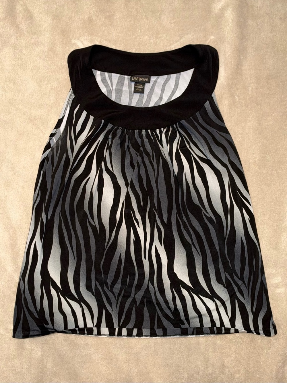 Lane Bryant Black and Gray Zebra-Print Sleeveless Tank